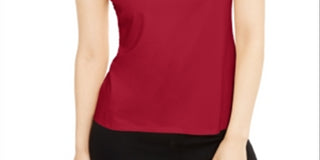 Calvin Klein Women's Beaded Printed Short Sleeve Jewel Neck T-Shirt Top Red Size X-Large