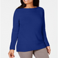 Karen Scott Women's Cotton Boat Neck Sweater Blue Size X-Small