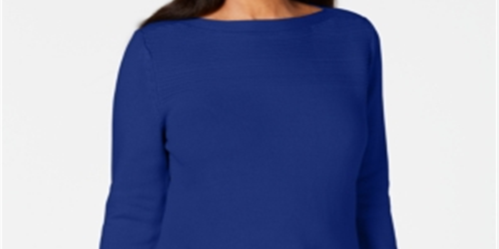 Karen Scott Women's Cotton Boat Neck Sweater Blue Size X-Small