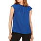 Calvin Klein Women's Cap Sleeve Pleated Mock Neck Blouse Navy Size Small