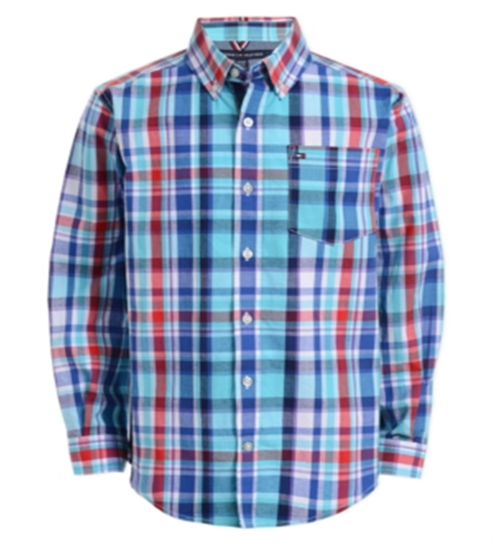 Tommy Hilfiger Little Boy's Oliver Stretch Plaid Shirt Blue -White Size 4