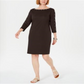 Karen Scott Women's Boat Neck Studded Dress Brown Size Petite Medium