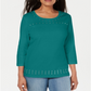 Karen Scott Women's Scoop Neck Studded Top Teal Size X-Small