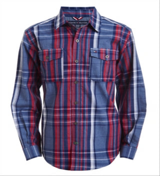 Tommy Hilfiger Big Boy's Billy  Plaid Twill Shirt Blue Size S (8-10)