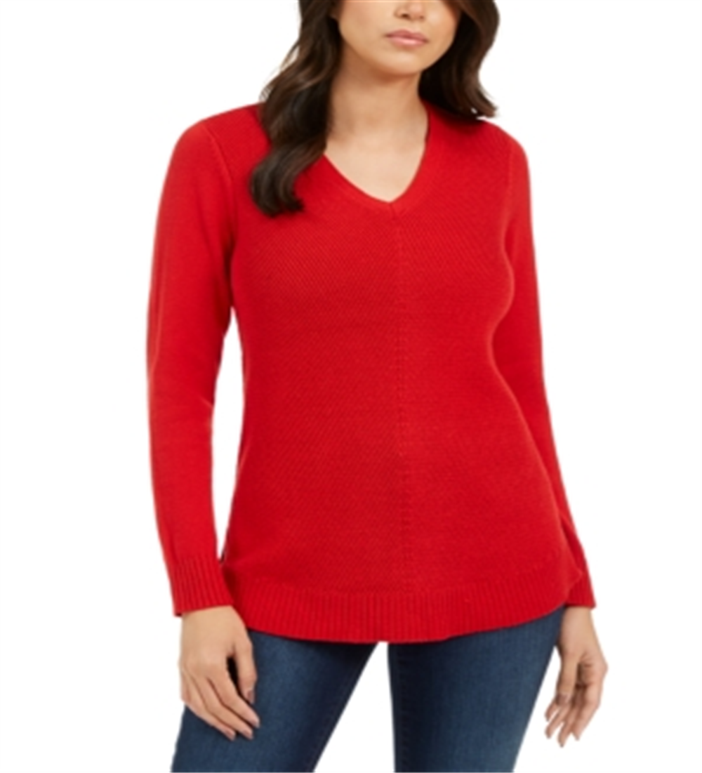 Charter Club Women's V Neck Sweater Red Size Petite L