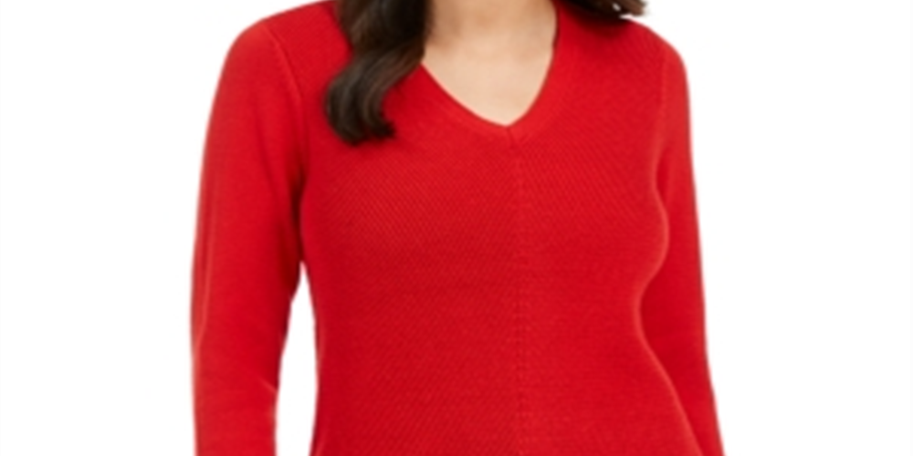 Charter Club Women's V Neck Sweater Red Size Petite L