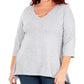 NY Collection Women's Plus 3/4 Sleeve V Neck Top Gray Size 1X