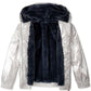 Tommy Hilfiger Big Girl's Hooded Metallic with Faux Fur Trim Jacket Silver Size 12-14