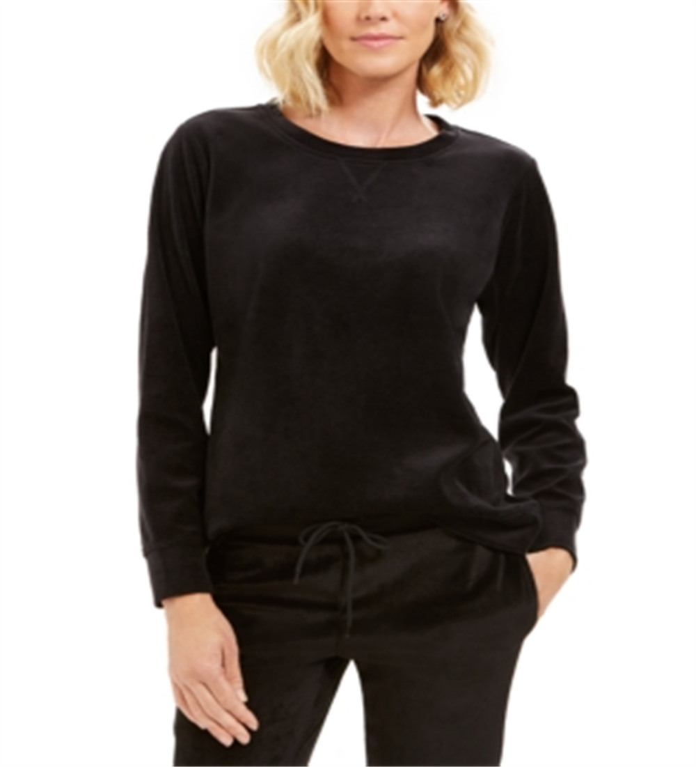 Karen Scott Women's Sport Velour Sweatshirt Black Size X-Large