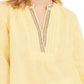 Charter Club Women's Linen Beaded Split Neck Top Yellow Size Large