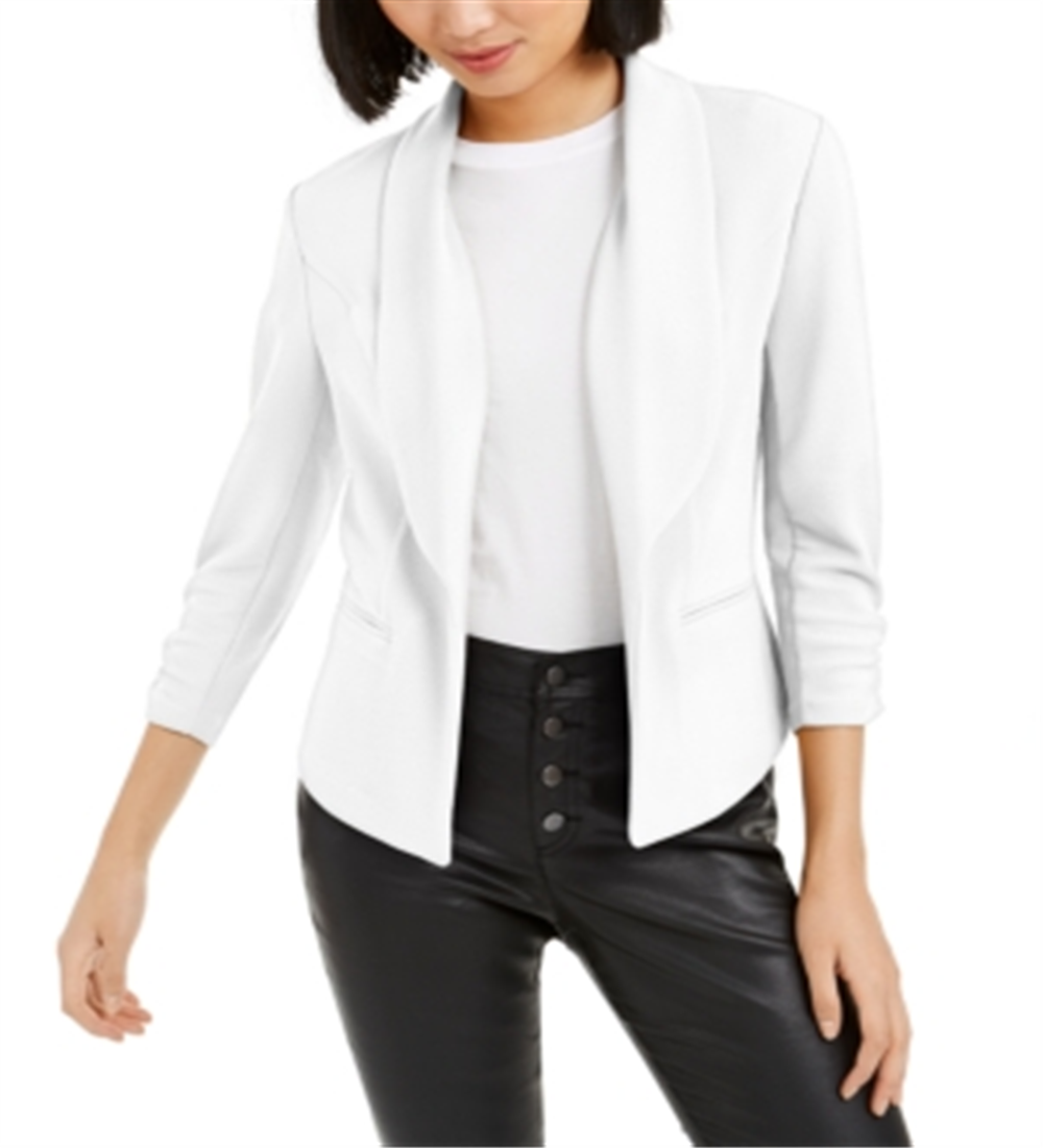 Bar III Women's Knit Crepe Ruched Sleeve Blazer White Size X-Large