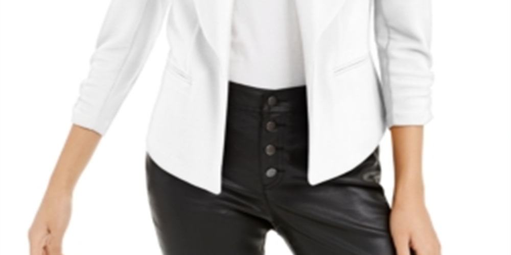 Bar III Women's Knit Crepe Ruched Sleeve Blazer White Size X-Large