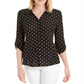 Charter Club Women's Mesh Dot Print Button Down Top Black Size Large