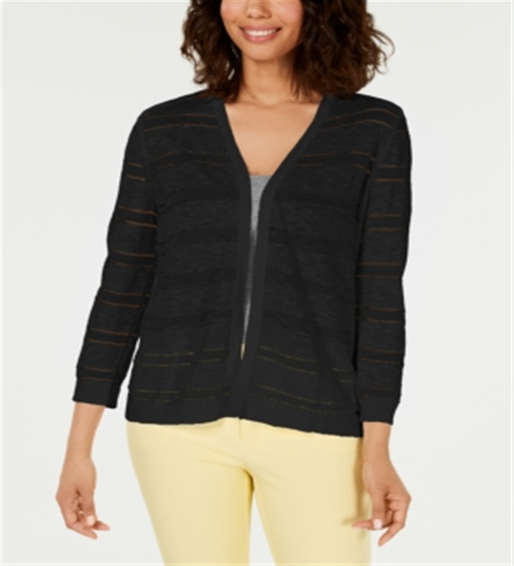 Charter Club Women's Pointelle Striped Cardigan Black Size X-Large