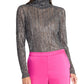 Rachel Roy Women's Metallic Pleated Turtleneck Top Silver Size Small