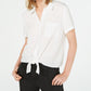 Hippie Rose Women's Short Sleeve Collared Button Up Top White Size Large