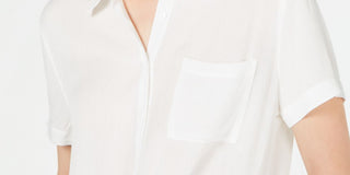 Hippie Rose Women's Short Sleeve Collared Button Up Top White Size Large