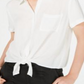 Hippie Rose Women's Short Sleeve Collared Button Up Top White Size Large