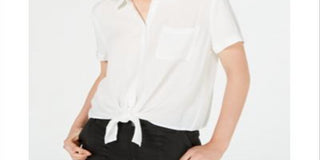 Hippie Rose Women's Short Sleeve Collared Button Up Top White Size Large