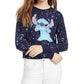 Disney Junior's Stitch Splatter Crewneck Long Sleeve Graphic T-Shirt Blue Size Large