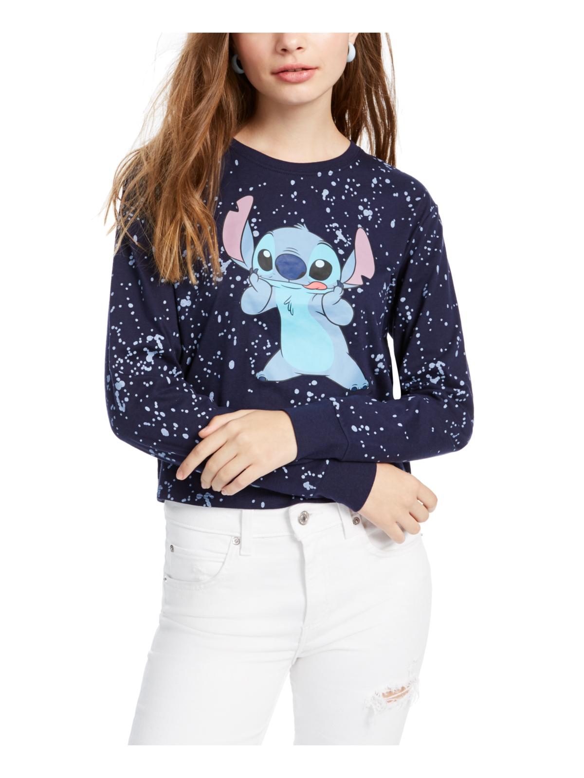 Disney Junior's Stitch Splatter Crewneck Long Sleeve Graphic T-Shirt Blue Size Large