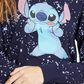 Disney Junior's Stitch Splatter Crewneck Long Sleeve Graphic T-Shirt Blue Size Large