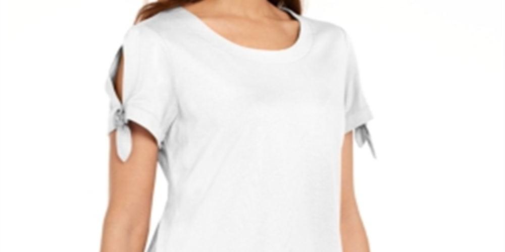 Karen Scott Women's Tie Sleeve T-Shirt White Size XX-Large