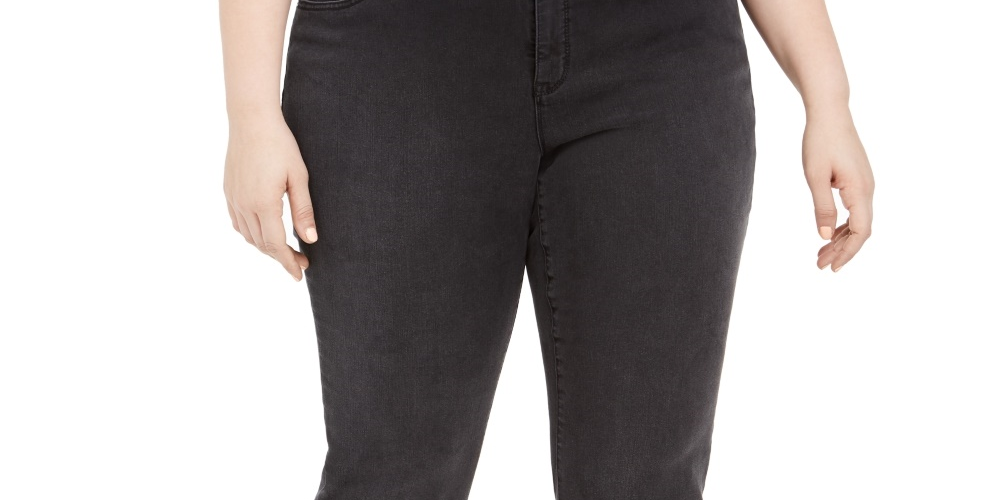 INC International Concepts Women's Plus Size Snake Skin Cuff Jeans Black Size Small