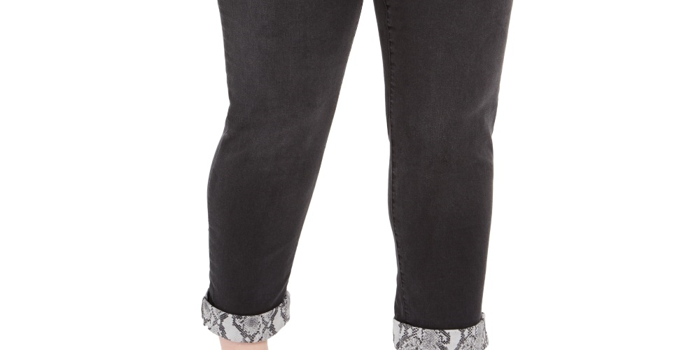 INC International Concepts Women's Plus Size Snake Skin Cuff Jeans Black Size Small