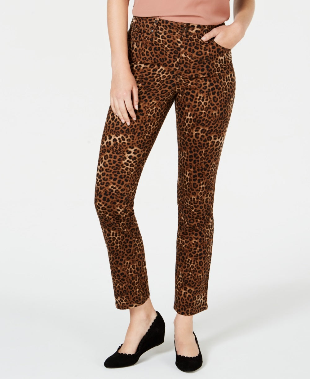 Charter Club Women's Animal Print Lexington Straight Leg Jeans Brown Size 6