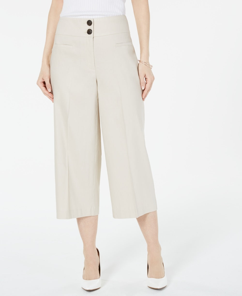 Alfani Women's Wide Leg Linen Pants Beige Size 10 Petite