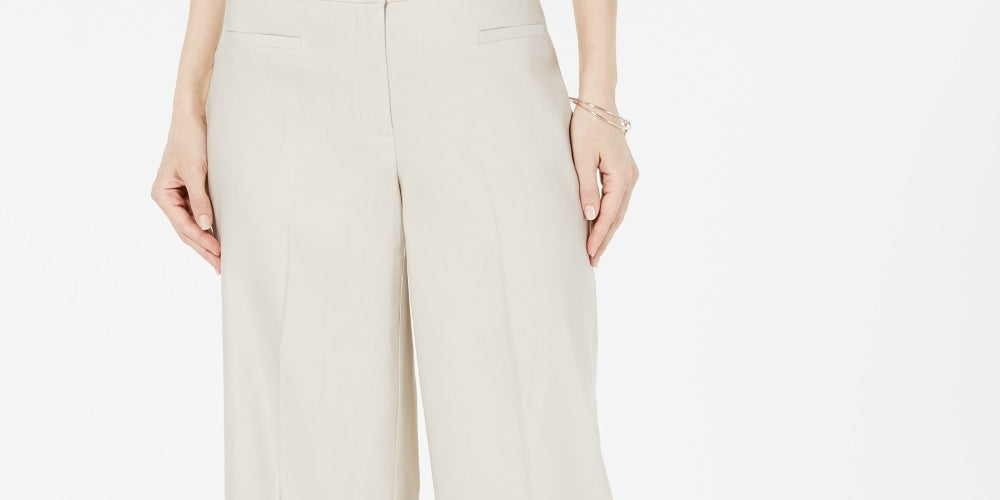 Alfani Women's Wide Leg Linen Pants Beige Size 10 Petite