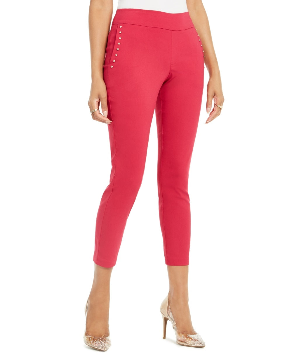 Thalia Sodi Women's Embellished Skinny Cropped Trousers Pink Size Small