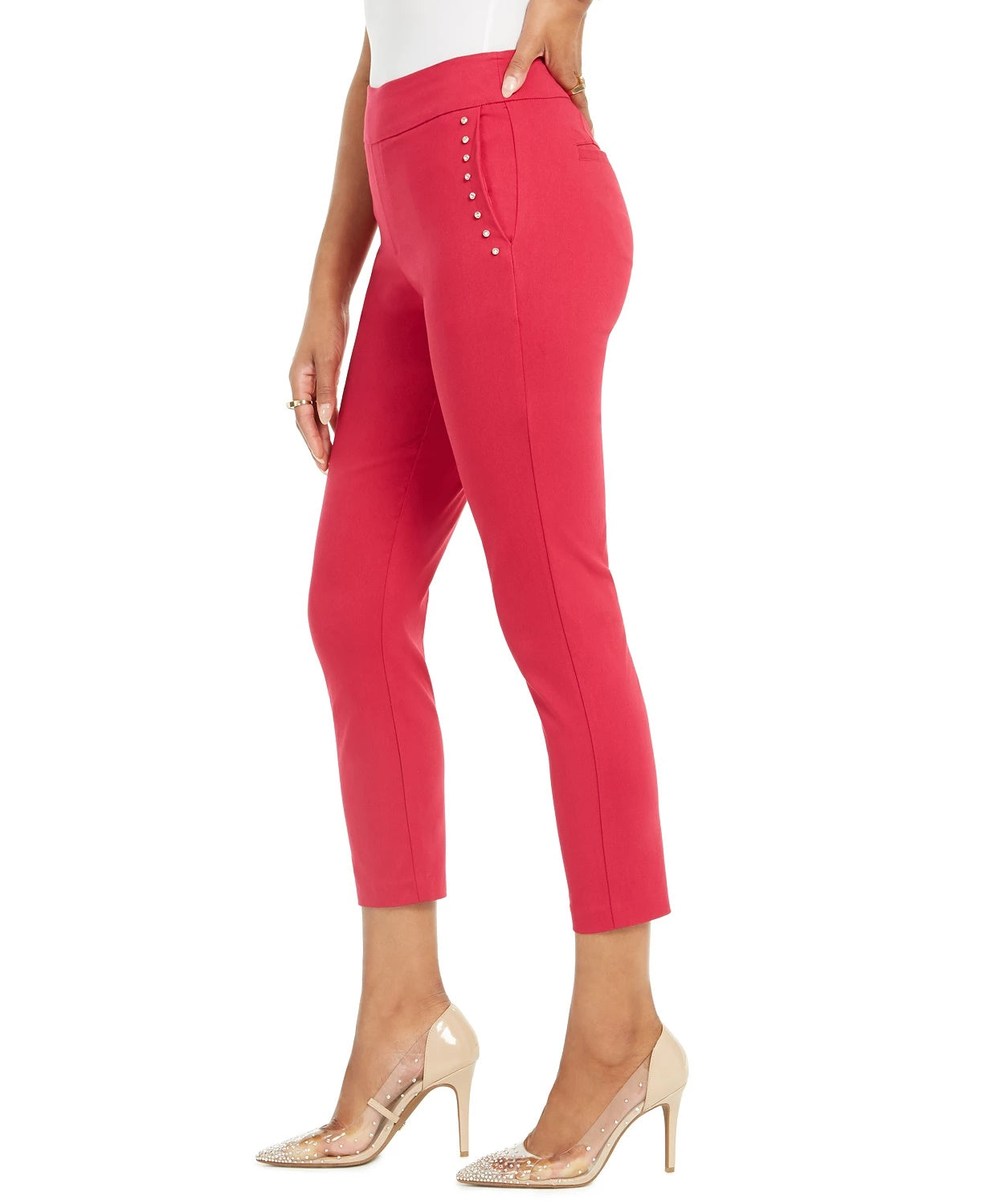Thalia Sodi Women's Embellished Skinny Cropped Trousers Pink Size Small