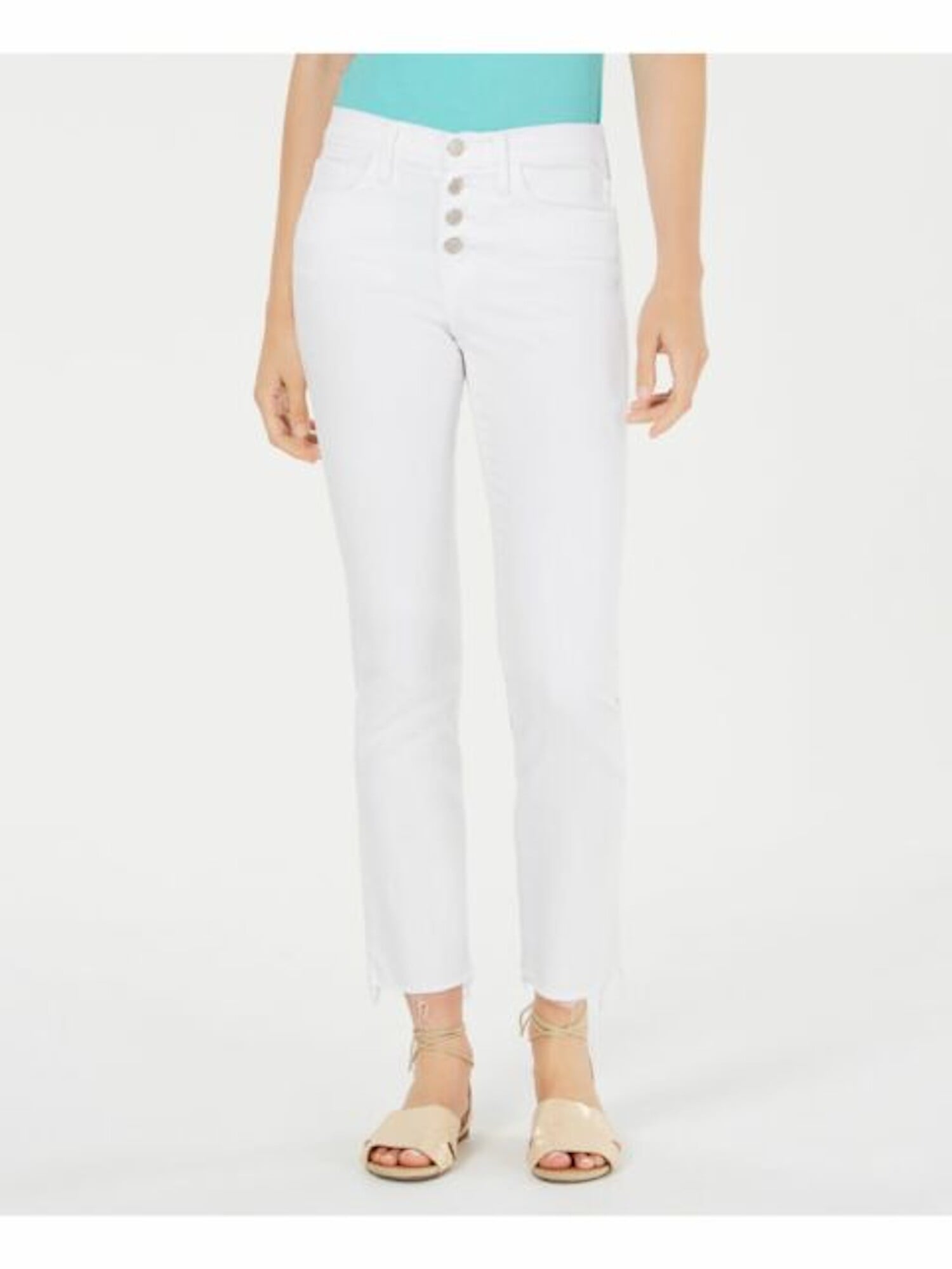 Flying Monkey Women's Button Fly Raw Hem Straight Leg Jeans White Size 29