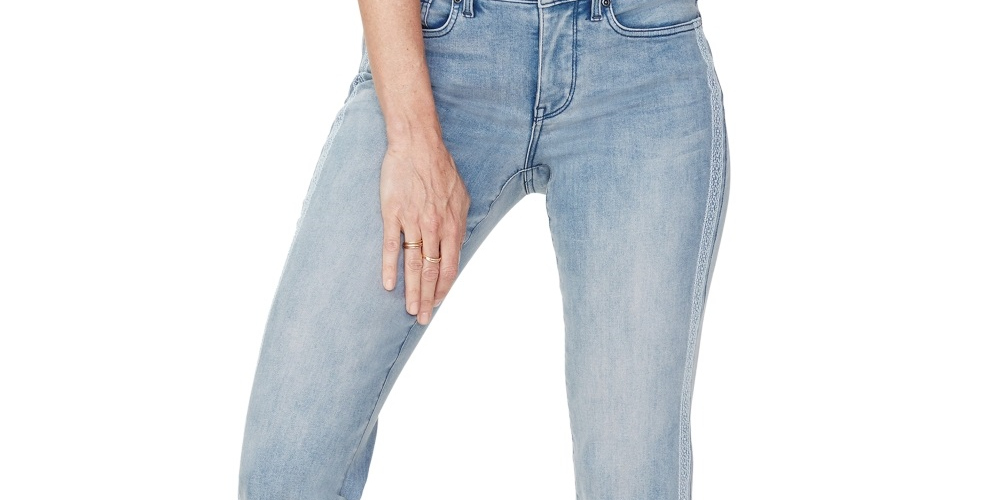 NYDJ Women's Marilyn Lace Stripe Ankle Straight Leg Jeans Blue Size  18