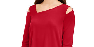 Alfani Women's Asymmetrical Cut Out Top Red SizePS