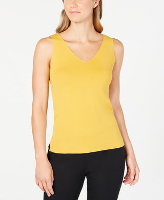 Anne Klein Women's Cotton Blend Knit Tank Top Yellow Size XS