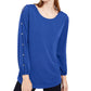 NY Collection Women's Split Sleeve Top Blue Size Petite Small