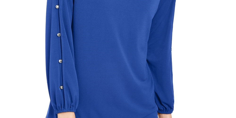 NY Collection Women's Split Sleeve Top Blue Size Petite Small