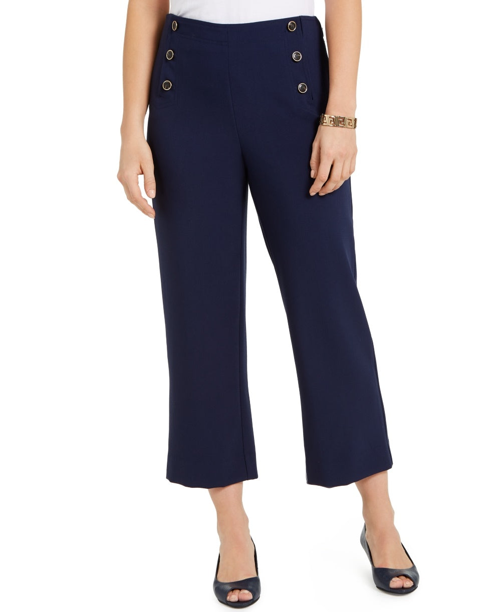 Charter Club Women's Twill Cropped Sailor Pants Blue Size 14
