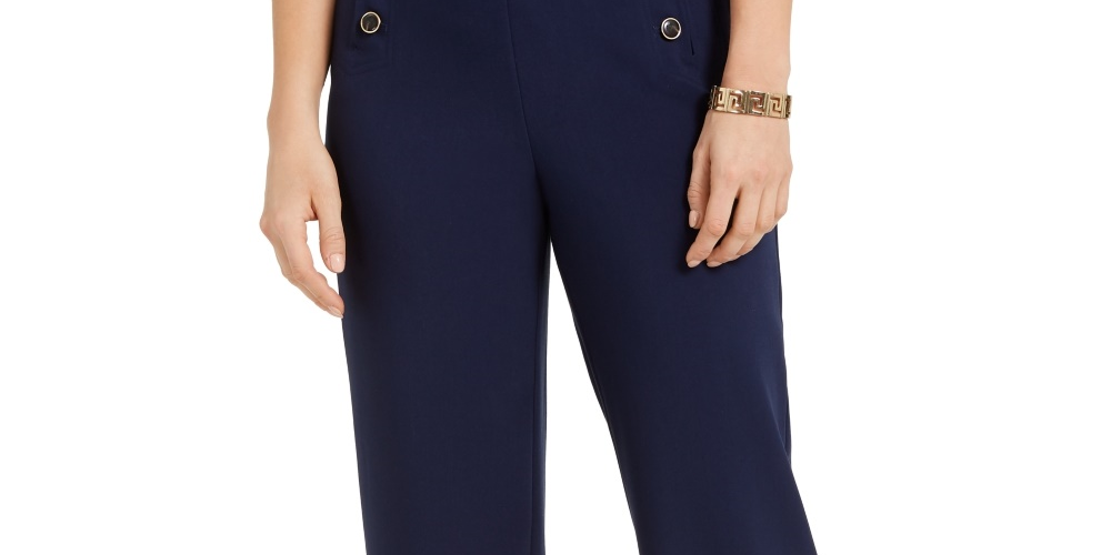 Charter Club Women's Twill Cropped Sailor Pants Blue Size 14