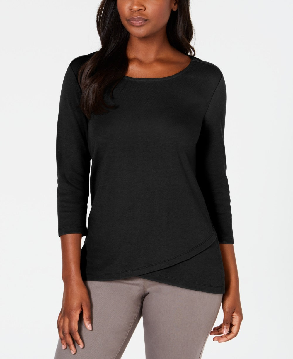 Karen Scott Women's Tulip Hem Top Black Size Medium