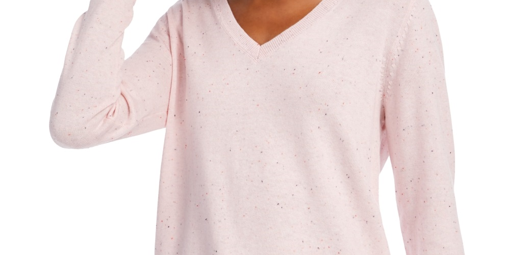 Maison Jules Women's Cotton V Neck Tunic Sweater Pink Size X-Small