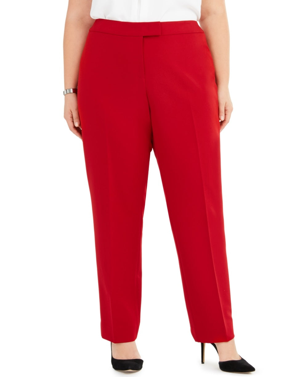 Anne Klein Women's Plus Flat Front Stretch Pants Red Size 14W