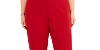 Anne Klein Women's Plus Flat Front Stretch Pants Red Size 14W