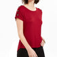 NY Collection Women's Button Sleeve Top Red Size Petite Medium