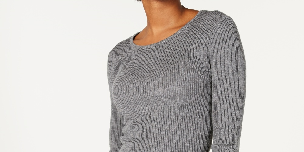 Hooked Up by IOT Juniors' Lace-Up Rib-Knit Sweater Dark Gray Size Medium