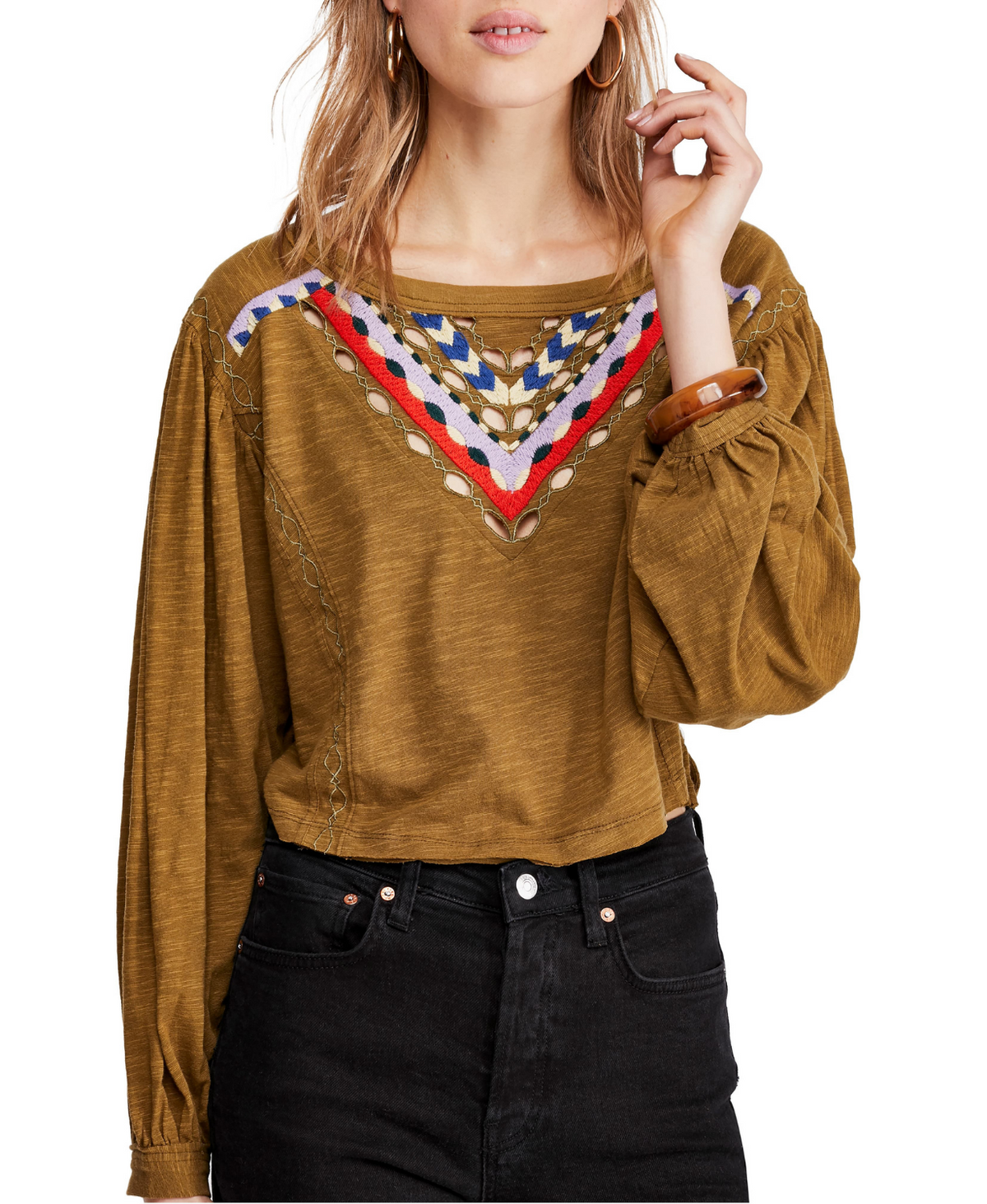 Free People Women's Star Crossed Tee Top Green Size Small