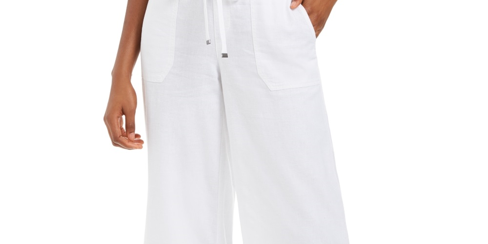 Style & Co Women's Wide Leg Linen Cropped Pants  White Size XX-Large